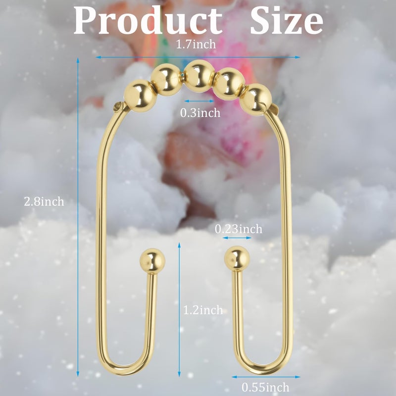 Resze U Shaped Shower Curtain Hooks Rings,12 Pcs Durable Rust Resistant Metal Shower Hooks, Double Glide Smoothly Anti-Drop Shower Rings for Shower Curtain Rod,Golden - Image 2